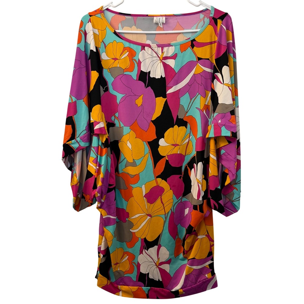 Trina Turk Floral Kimono Sleeve Swimsuit Cover-Up Dress Stretch Beach Vacation